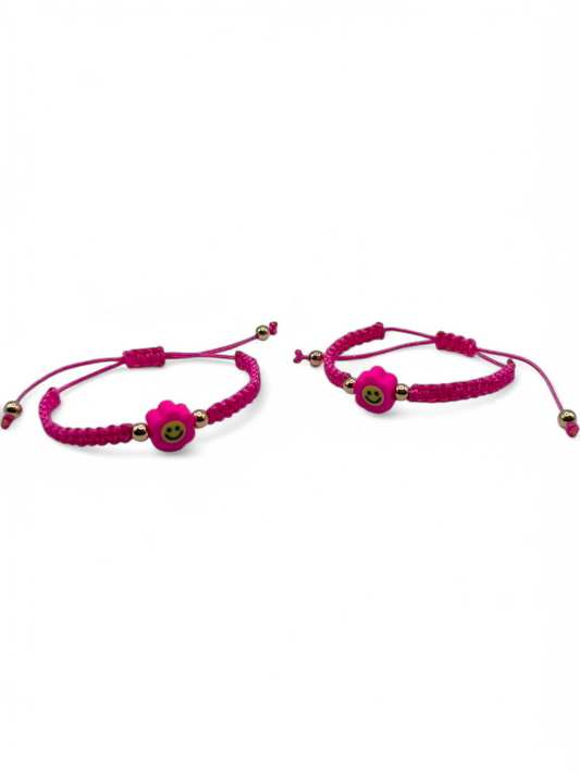 Bratara reglabila copii Pink Smile roz si auriu cu floare si zambet