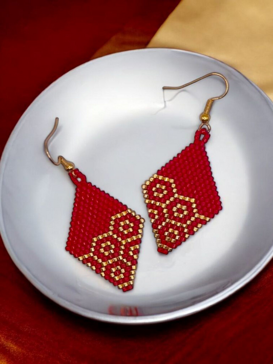 Cercei romb Cranberry Gold rosu si auriu