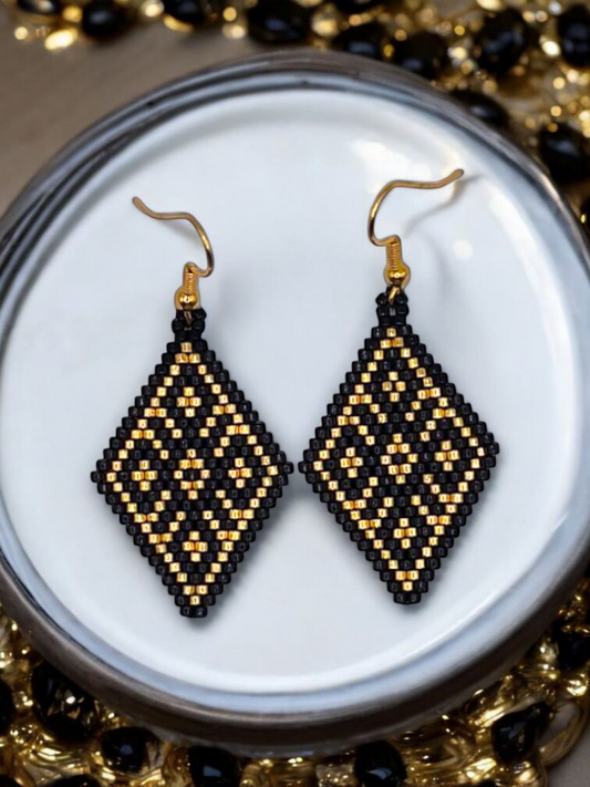 Cercei romb Black Diamond negru si auriu