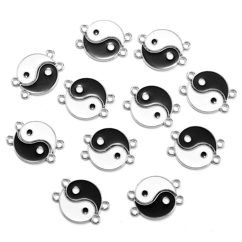 Set link Yin&Yang argintiu emailat 22x24mm